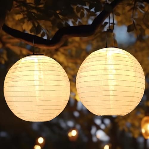 Image of Solar Lights Outdoor Garden,Bawoo 2 Pack 30cm Hanging Solar Lanterns,Waterproof IP65 Lights Ornaments Outdoor for Garden Pathway Patio,Warmwhite1 Patio,Warmwhite1