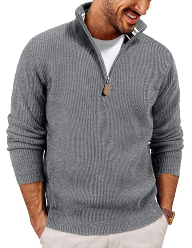 Image of PJ PAUL JONES Men's Jumpers Quarter Zip Turtleneck Sweater Lightweight Golf Jumpers Dark Gray XL