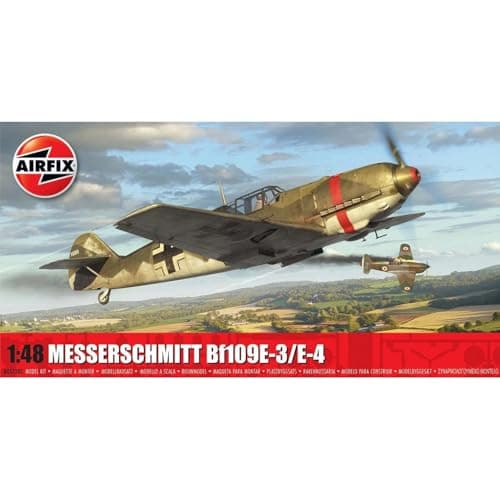 Image of Airfix - Standard Model Set - A05120C Messerschmitt Bf109E-3/E-4 Model Building Kit - Plastic Plane Kits for Adults & Children 8+, Set Includes Sprues & Decals - 1:48 Scale
