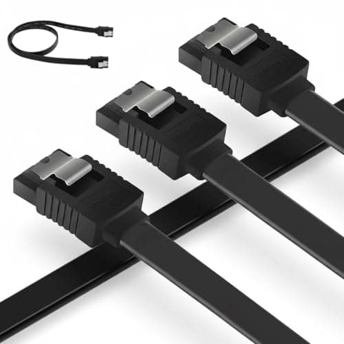 Image of CHXTguyue SATA III Cable 6Gbps – 3 Pcs 18 Inch Straight SATA Data Cable with Secure Latch for HDD, SSD, CD Drives, High Speed Data Transfer, Backwards Compatible (Black)