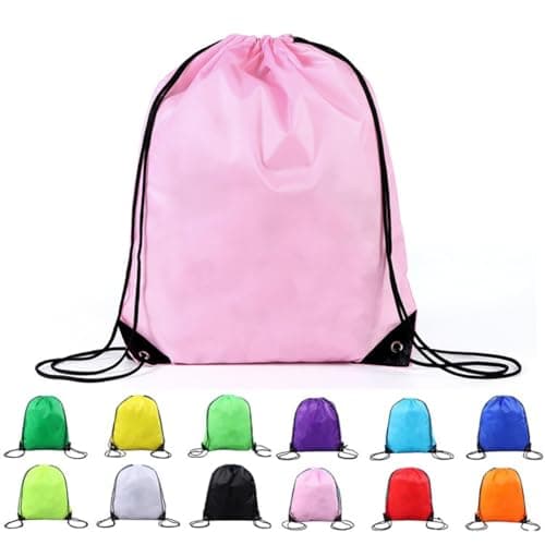 Image of Van Der Linn Drawstring Backpack Book Bag MULTI COLOUR Waterproof PE School Sport Gym Swim Sport (1, Pink)