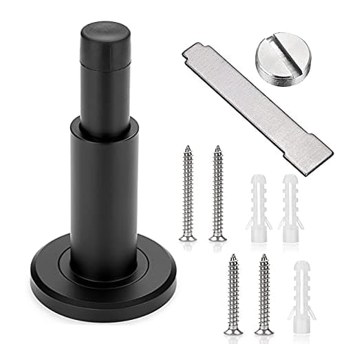 Image of IGNPION Adjustable Door Stop Heavy Duty Stainless Steel Door Stopper Adjustable Length Wall Mounted Door Holder Stop with Rubber Buffer, Black