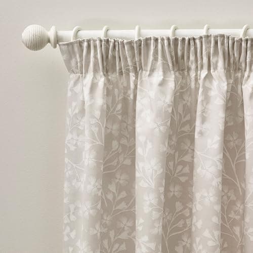 Image of Catherine Lansfield Brooke Floral 66x90 Inch Lined Pencil Pleat Curtains Two Panels Natural