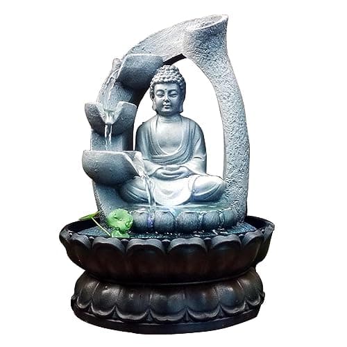 Image of Uziqueif Indoor Sitting Buddha Tabletop Fountains - Small Zen Meditation Water Feature Desktop Fountain Waterfall for Home Office Living Room or Bedroom Indoor Spaces Décor,Grey,Buddha A
