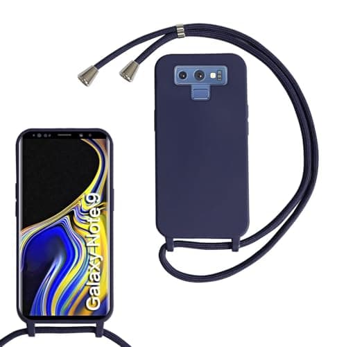 Image of SLWYF Compatible with Samsung Galaxy Note9 Crossbody Lanyard Case, Liquid Silicone Protective Phone Case with Strap Adjustable Neck Cord Necklace Soft Cover for Samsung Galaxy Note9, Navy blue