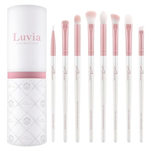 Image of Luvia Eye Brush Set, 8-Piece All Skin Tone Vegan Synthetic Cosmetic Brushes, Pearl Color, Perfect Blending & Application, Eyeshadow Makeup Brush Set
