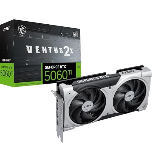 Image of MSI GeForce RTX 5060 Ti 8G VENTUS 2X OC PLUS Graphics Card - RTX 5060 Ti GPU, 8GB GDDR7 (28Gbps/128-bit), PCIe 5.0 - DUAL-Fan Thermal Design (2 x STORMFORCE FAN) - HDMI 2.1b, DisplayPort 2.1b