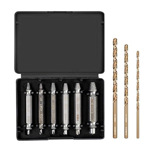 Image of 9 PCS Damaged Screw Extractor Set, 6 PCS HSS 4341 Remover Kit and 3 Drill Bits for Damaged Broken Stripped Screws