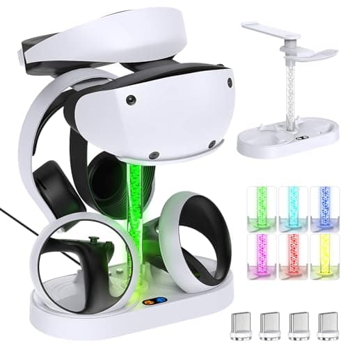 Image of Charging Station for PSVR2 Controller, FYOUNG LED Charging Dock Stand for Playstation VR2 with Magnetic Charging Connector for PS VR2, PSVR headset Display Stand Base with Charger Cable-White