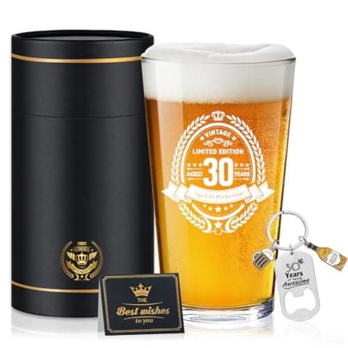 Image of Fabuloustrim 30th Birthday Gifts for Men,30th Birthday Decorations for Him, Gift Ideas for Husband Brother Friend,Milestone Present for 30 Year Old Male,Beer Glass Keepsake