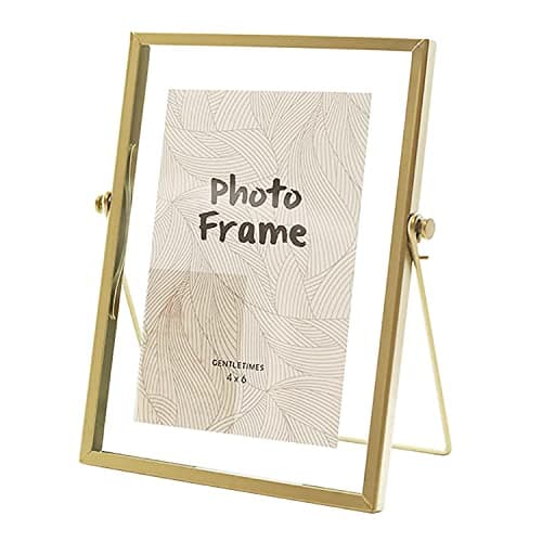 Image of aleawol Golden Copper Photo Frame, Vintage Metal Picture Floating Frame 4x6” Cover High Definition Glass Pictures Display for Table Top Decoration