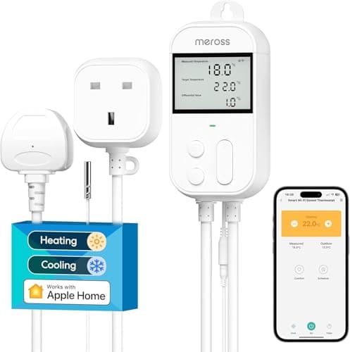 Image of Meross WiFi Smart Thermostat works with HomeKit Alexa Google Home, Digital Wireless Thermostat Temperature Controller Remote and Voice Control for Heating and Cooling, 13A, White