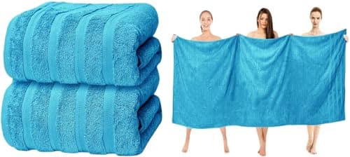 Image of ZZZMRH Luxury 2 Pk Teal Bath Sheets Premium Quality 100% Combed Cotton 650 GSM Jumbo Bath Sheet Set Quick Dry Towels Bath Sheets Highly Absorbent 2 Teal Extra Large Bath Towels