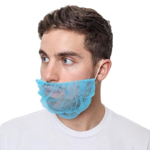 Image of SAFEKO Beard Nets, Blue Disposable Beard Covers, Beard Net for Food Service, Cooking, Cleaning