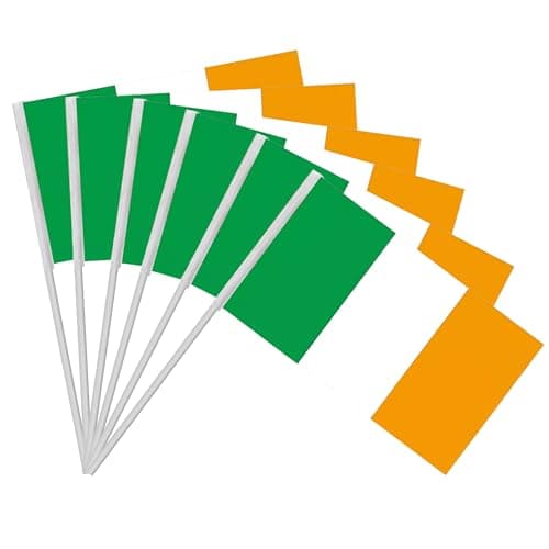 Image of Lizzy 6 x Ireland Hand Flag (29cm x 17cm) with Reusable Plastic Stick | Hand Held Irish Flags for St. Patrick's Day Parade Six Nations Rugby Euro World Cup Football Party Decorations (6)