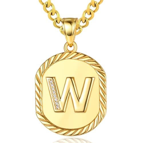 Image of ADMETUS Initial Letter Pendant Necklace for Men Women Sterling Silver Letter W 24K Gold Plated W Initial Necklace Jewellery Gifts for Men Women