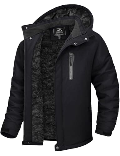 Image of TACVASEN Mens Waterproof Ski Jackets Zip Outdoor Windproof Fleece Winter Coat with Multi-Pockets and Hood Black,S