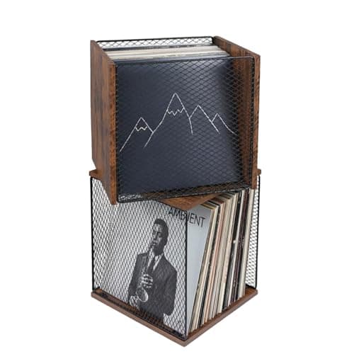 Image of Kryntex 2 Pack Vinyl Record Storage Cubes Stackable Wooden LP Album Holder Crates Fits 80–110 Records Each, Natural Wood Record Organiser Boxes for Home or Studio