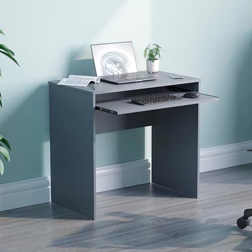 Image of Vida Designs Huby Small Computer Desk, Home Office Compact PC/Laptop Table, Gaming Study Portable, Workstation with Keyboard Tray, Furniture, Grey