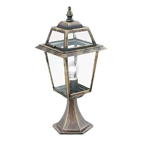Image of Searchlight 1524 New Orleans Black Gold Outdoor Traditional Lantern Post Pedestal Light | IP44 Exterior Rating | Ideal for Gardens - Driveways - Patio Lighting | Free Air Freshener Promo