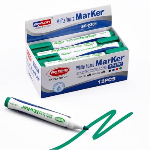 Image of SKYGLORY 12 Green Chisel Tip White Board Markers - Erasable Whiteboard Pens, Smooth White Board Marker for Home & Office (Green)