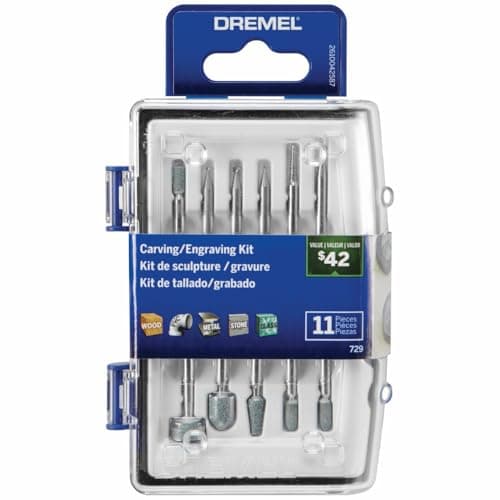 Image of Dremel 729-01 11-Piece Carving & Engraving Rotary Tool Accessories Kit - Includes Engraving Bits & Grinding Stones- Ideal for Wood, Metal, and Glass