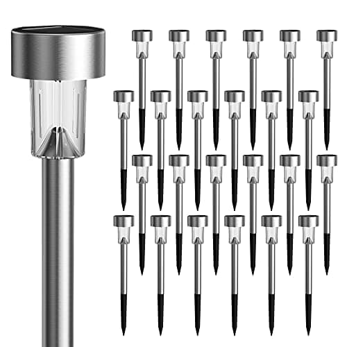 Image of GIGALUMI Solar Lights Outdoor Garden Waterproof,24 Pack,Stainless Steel LED Solar Garden Lights for Patio, Lawn, Yard and Landscape Decor, Cold White