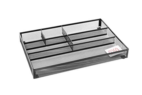 Image of OSCO Wiremesh Desk & Drawer Organiser, 6 Compartments, Ideal for Pens, Makeup, Stationery Caddy & Kitchen Storage, Fits Standard Drawers Compact Design, 33×23×4.4 cm, Black
