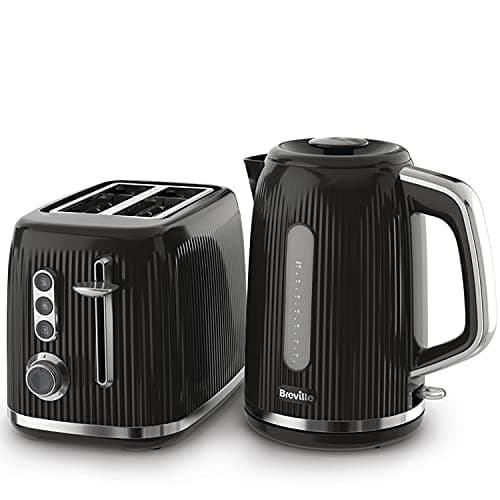 Image of Breville Bold Black Kettle and Toaster Set | with 1.7 Litre, 3KW Fast-Boil Electric Kettle and 2-Slice High-Lift Toaster | Black and Silver Chrome [VKT221 and VTR001]