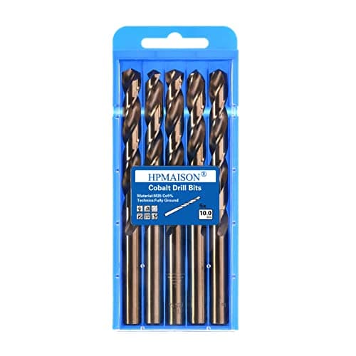 Image of HPMAISON True 5% Cobalt Jobber Drill Bit Set, 5Pcs 10mm M35 High Speed Steel Twist Drill Bits, 135° Split Point Extremely Heat Resistant for Stainless Steel, Cast Iron, Hard Metal, Plastic, Wood