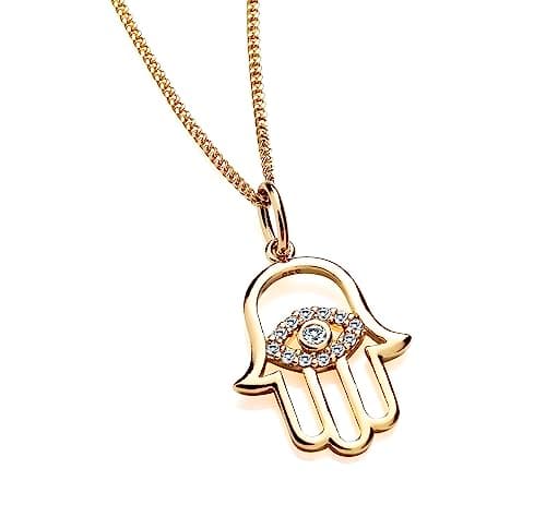 Image of Old English Jewellers 9ct Yellow Gold on Silver Sparkling CZ Hand of Hamsa Pendant Necklace 16 18 20" (20)