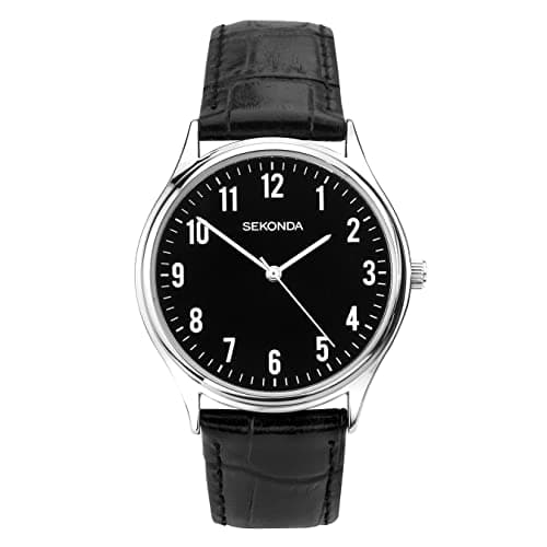 Image of Sekonda Men's 40mm Quartz Watch in Black with Analog None Display, and Black Leather Strap 1777.