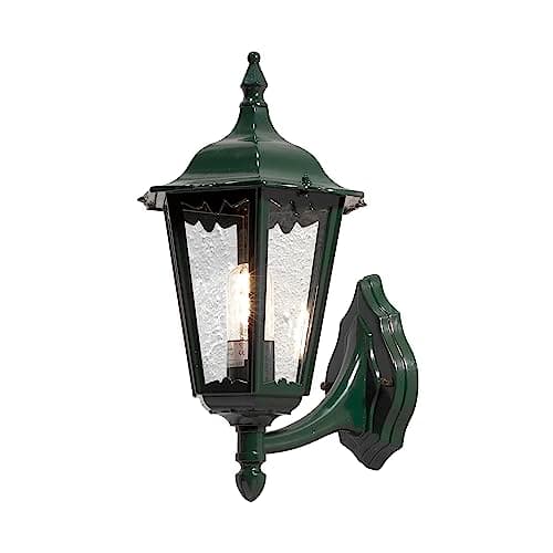 Image of Konstsmide Outdoor Lights/Firenze Large Up Outdoor Wall Lantern/1 x 100 W E27 Max Wall Lamp/Clear Glass Panels/Aluminium/IP43/Outside Light Green, 7213-600