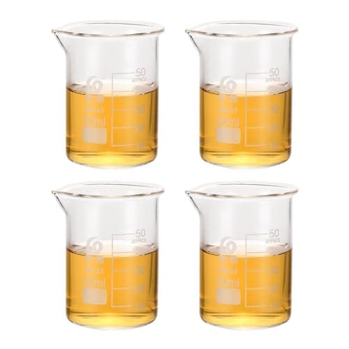 Image of PATIKIL 50ml Low Form Glass Beaker, 4Pcs 3.3 Borosilicate Glass Beakers Graduated Measuring Cup with Spout for Lab Experiment, Cooking and Baking, Clear