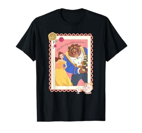 Image of Disney Princess Belle Beast Valentines Day Filled with Roses T-Shirt