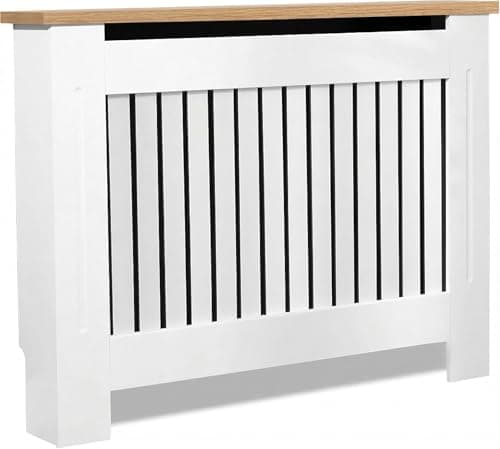 Image of Blisswood Radiator Cover Vertical Pattern Slatted Radiator Covers MDF Wood Heating Covers Wood Top Shelf For Living Room Home Bedroom (White, Medium)