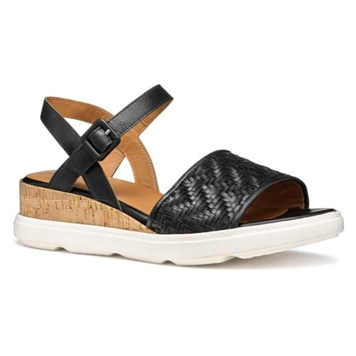 Image of Geox Women's D PISA B Wedge Sandal, Black, 7.5 UK