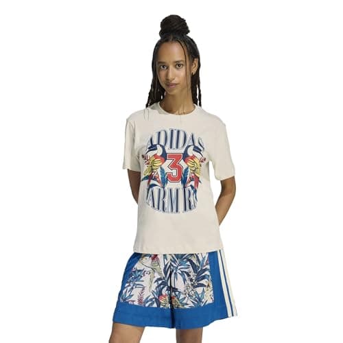 Image of adidas Women's x Farm Rio Graphic T-Shirt, Talc/Dark Marine, XS