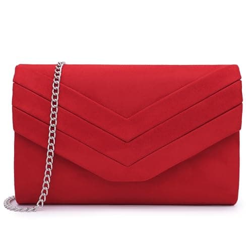 Image of Milisente Clutch Bag for Women, Suede Clutch Bags for Wedding Shoulder Crossbody Evening Bag (Red)