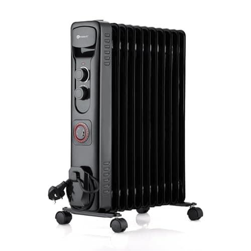 Image of PureMate Oil Filled Radiator, 2500W/2.5KW - 11 Fin - Portable Electric Heater, 3 Power Settings, Adjustable Temperature and Thermostat, Thermal Safety Cut off & 24 Hour Timer
