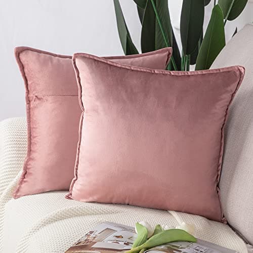 Image of Madizz Pack of 2 Super Soft Velvet Decorative Cushion Covers with Fringe Luxury Style Cushion Case Pillow Shell for Sofa Bedroom Square Pink 18x18 inch, 45x45 cm