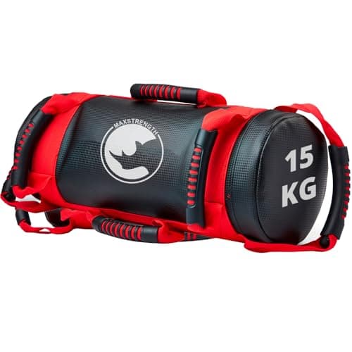 Image of MAXSTRENGTH Power Bag Sand Filled – 5kg, 10kg, 15kg, 20kg – Weighted Training Bag for Boxing, MMA, CrossFit, Fitness & Strength Workout (Black/Red, 15kg)