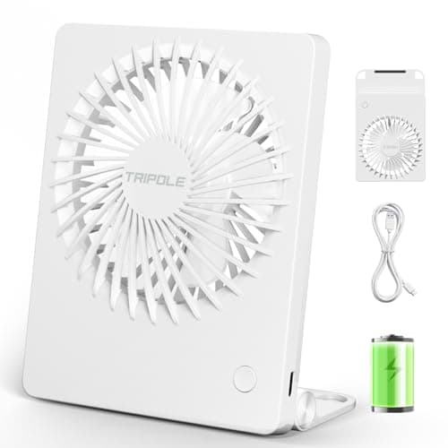 Image of TriPole Desk Fan Battery Operated 180°Tilt Foldable Portable Fans, 3 Speeds Adjustable USB Rechargeable Table Fan, Ultra Thin Mini Fan for Home Office Travel Outdoor Gifts for Women Men, White