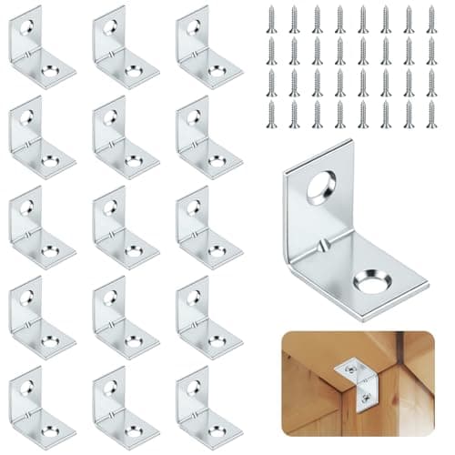 Image of NUTKIT 16 Pcs Angle Brackets for Wood, Metal Small L Shaped Brackets for Wood with Screws, 90 Degree Galvanised Steel Corner Bracket for Fix &Repaire Furniture,Shelves,Windows,Cabinets (20x 20x15mm)