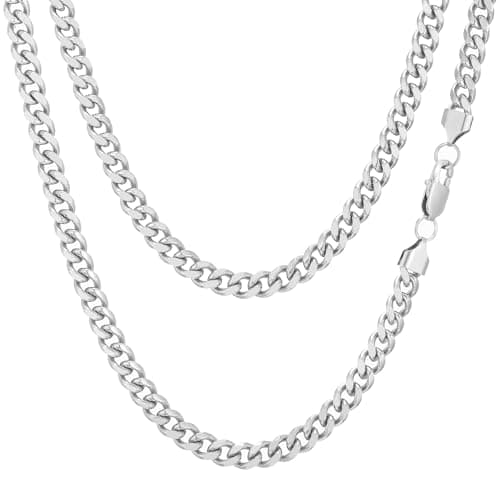 Image of AFSTALR Silver Chain Necklace Mens 7mm Stainless Steel Curb Chains Cuban Link Jewellery for Men Women 18Inch