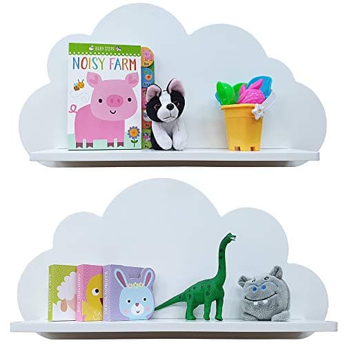 Image of Babaya Cloud Shelves for a Children’s Nursery Floating Shelf Design (Pair - 2X Shelves) Shelving Child's Bedroom Themed Boy/Girl - Available in White, Grey, Blue or Pink (white)