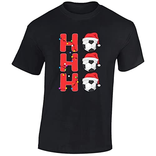 Image of Ho Ho Ho Christmas Mens T-Shirt Xmas Party Funny Football Santa Novelty Unisex Gift Boys Girls Kids TShirt Printed Design Black - Youth Large (Age 9-11)
