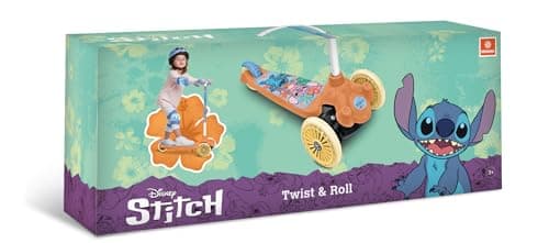 Image of Mondo Toys Stitch Twist & Roll Scooter – 3‑Wheel Kids’ Lean‑to‑Steer Scooter with Adjustable Handlebar & Anti‑Slip Footplate – Model 28745