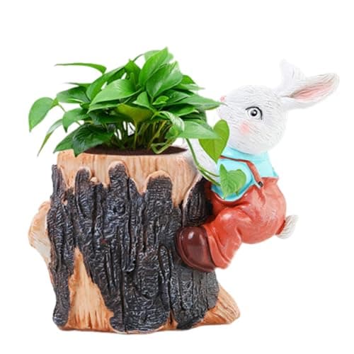 Image of Générique Pots, Planter, Bunny Resin Flowerpot | Pots Flower Container for Yard, Office, Lawn, Living Room