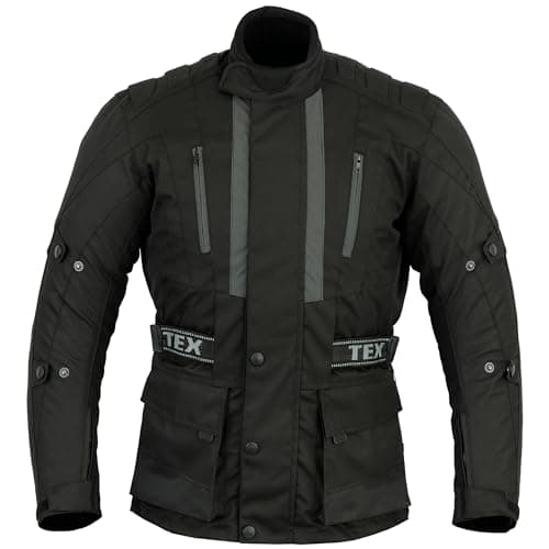 Image of Texpeed Mens Black Motorcycle Motorbike Biker Waterproof Jacket With CE Armour (EN 1621-1) 2XL